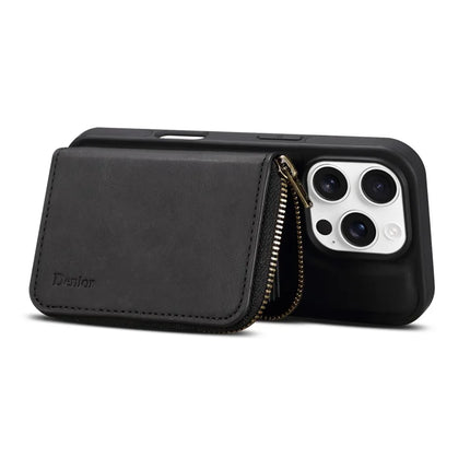 DENIOR For iPhone 16 Pro Max Case Skin Touch Leather Back Cover with Detachable Zipper Card Slot