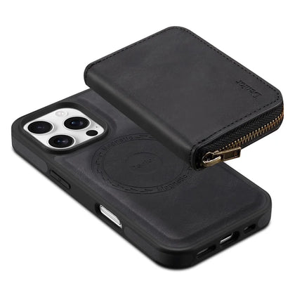 DENIOR For iPhone 16 Pro Max Case Skin Touch Leather Back Cover with Detachable Zipper Card Slot