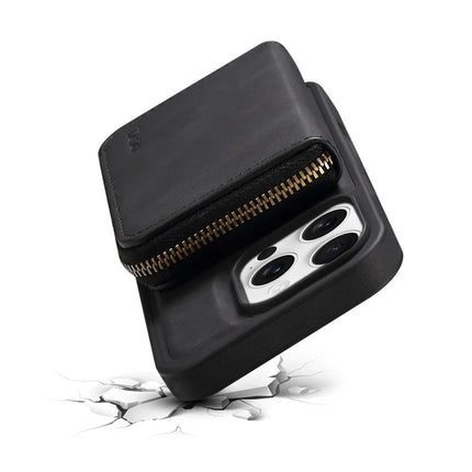 DENIOR For iPhone 16 Pro Max Case Skin Touch Leather Back Cover with Detachable Zipper Card Slot