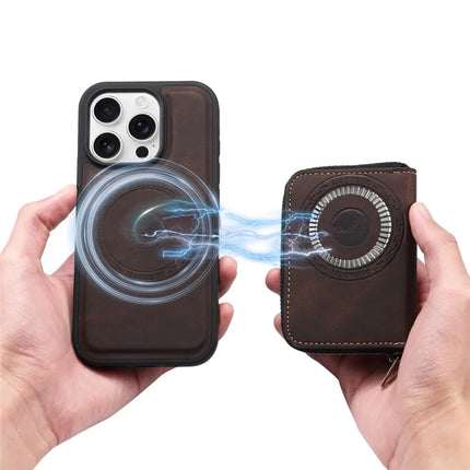DENIOR For iPhone 16 Pro Max Case Skin Touch Leather Back Cover with Detachable Zipper Card Slot