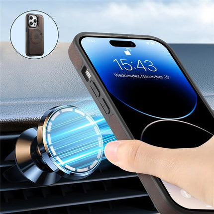 DENIOR For iPhone 16 Pro Max Case Skin Touch Leather Back Cover with Detachable Zipper Card Slot