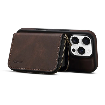 DENIOR For iPhone 16 Pro Max Case Skin Touch Leather Back Cover with Detachable Zipper Card Slot