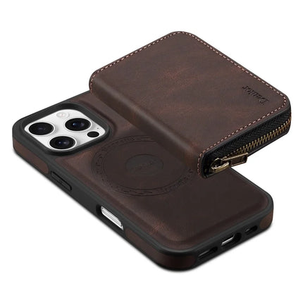 DENIOR For iPhone 16 Pro Max Case Skin Touch Leather Back Cover with Detachable Zipper Card Slot