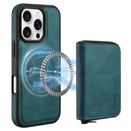 DENIOR For iPhone 16 Pro Max Case Skin Touch Leather Back Cover with Detachable Zipper Card Slot - Blue