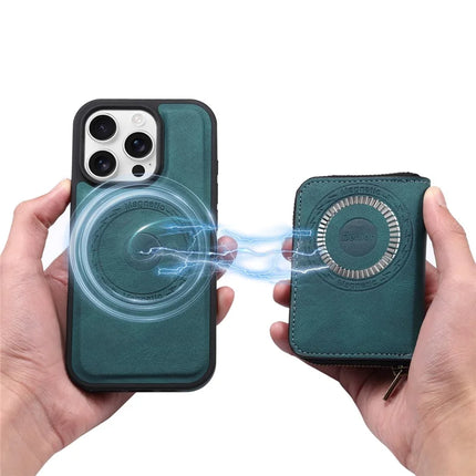 DENIOR For iPhone 16 Pro Max Case Skin Touch Leather Back Cover with Detachable Zipper Card Slot