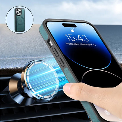 DENIOR For iPhone 16 Pro Max Case Skin Touch Leather Back Cover with Detachable Zipper Card Slot