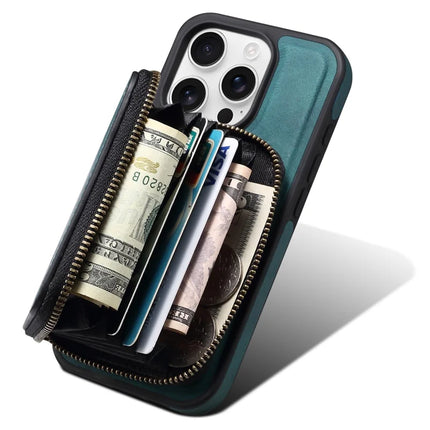 DENIOR For iPhone 16 Pro Max Case Skin Touch Leather Back Cover with Detachable Zipper Card Slot