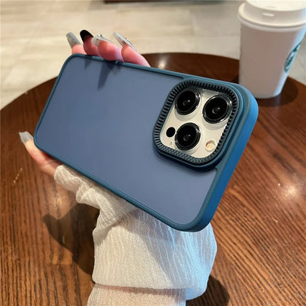 For iPhone 15 Pro Case Gear Inspired Design PC + TPU Skin Touch Phone Cover - Dark Blue