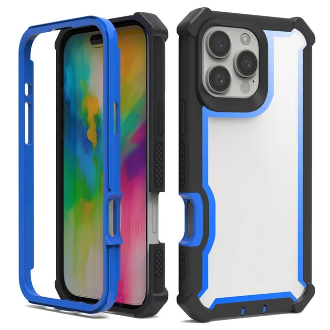 For iPhone 16 Pro Max Case Reinforced Corner Design TPU + PC Shockproof Phone Cover - Black  /  Blue