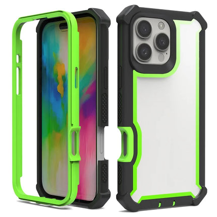 For iPhone 16 Pro Max Case Reinforced Corner Design TPU + PC Shockproof Phone Cover - Black  /  Green