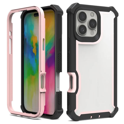 For iPhone 16 Pro Max Case Reinforced Corner Design TPU + PC Shockproof Phone Cover - Black  /  Rose Gold