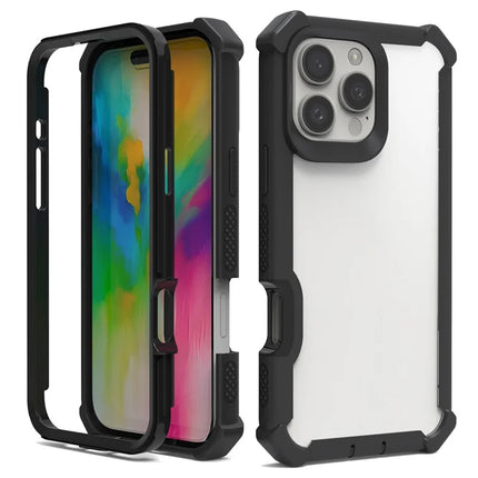 For iPhone 16 Pro Max Case Reinforced Corner Design TPU + PC Shockproof Phone Cover - Black