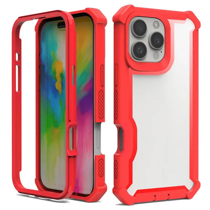 For iPhone 16 Pro Max Case Reinforced Corner Design TPU + PC Shockproof Phone Cover - Red