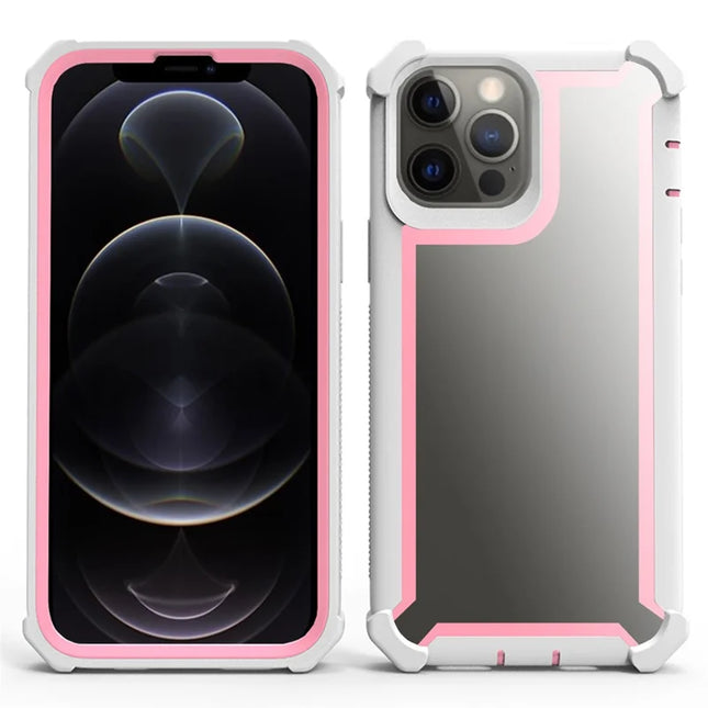 For iPhone 15 Pro Case Reinforced Corner Design TPU + PC Shockproof Phone Cover - White  /  Pink