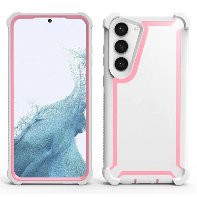 For Samsung Galaxy S23 Case Reinforced Corner Design TPU + PC Shockproof Phone Cover - White  /  Pink