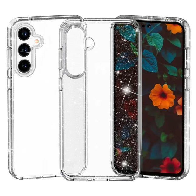 For Samsung Galaxy A36 5G / A56 5G Case Sparkly Powder Glitter Shiny Soft TPU + Hard PC Back Cover - White