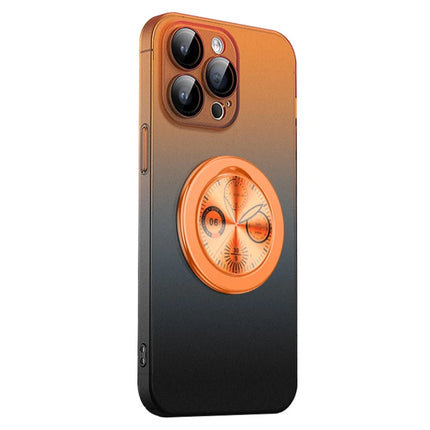 For iPhone 16 Pro Max Case Dial Kickstand Gradient Color Hard PC Phone Case - Orange + Black