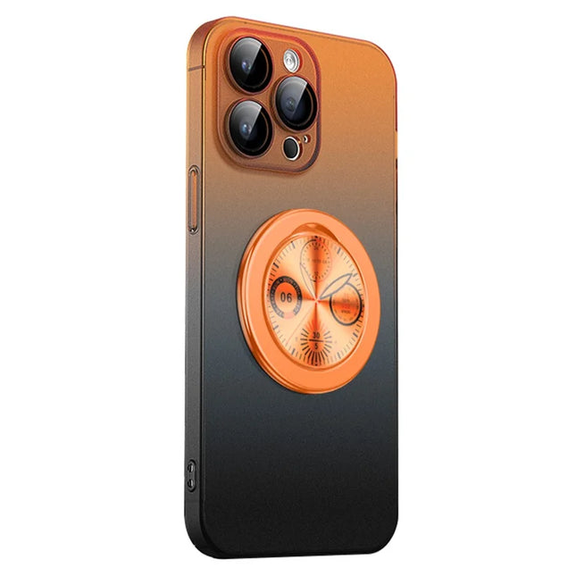 For iPhone 16 Pro Max Case Dial Kickstand Gradient Color Hard PC Phone Case - Orange + Black