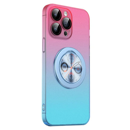 For iPhone 16 Pro Max Case Dial Kickstand Gradient Color Hard PC Phone Case - Pink + Blue