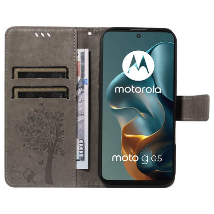 For Motorola Moto G05 4G Leather Phone Case Cat Tree Pattern Design Wallet Cover Stand