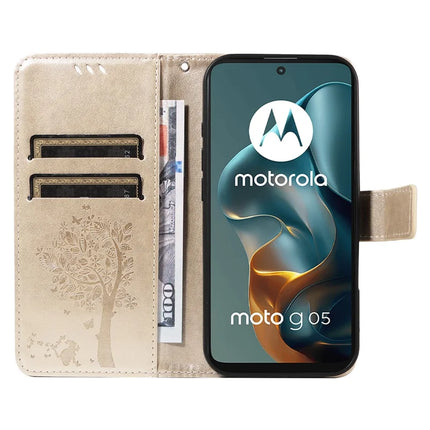 For Motorola Moto G05 4G Leather Phone Case Cat Tree Pattern Design Wallet Cover Stand