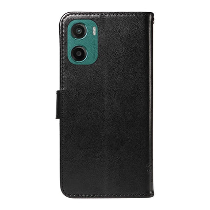 For Motorola Moto G05 4G Leather Phone Case Cat Tree Pattern Design Wallet Cover Stand -  Black