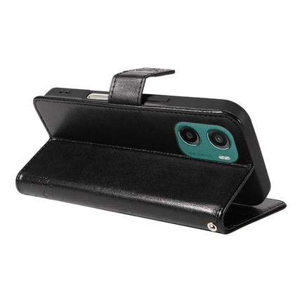 For Motorola Moto G05 4G Leather Phone Case Cat Tree Pattern Design Wallet Cover Stand -  Black