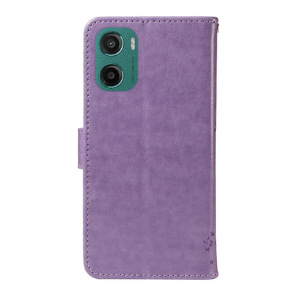 For Motorola Moto G05 4G Leather Phone Case Cat Tree Pattern Design Wallet Cover Stand -  Light Purple