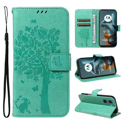For Motorola Moto G05 4G Leather Phone Case Cat Tree Pattern Design Wallet Cover Stand - Green