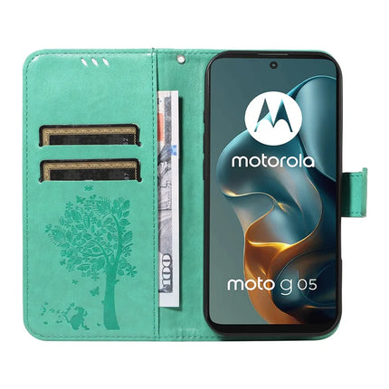 For Motorola Moto G05 4G Leather Phone Case Cat Tree Pattern Design Wallet Cover Stand