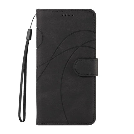 For OnePlus 13R 5G Wallet Case Leather Phone Cover Stand with Curved Line Design -  Black
