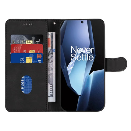 For OnePlus 13R 5G Wallet Case Leather Phone Cover Stand with Curved Line Design -  Black