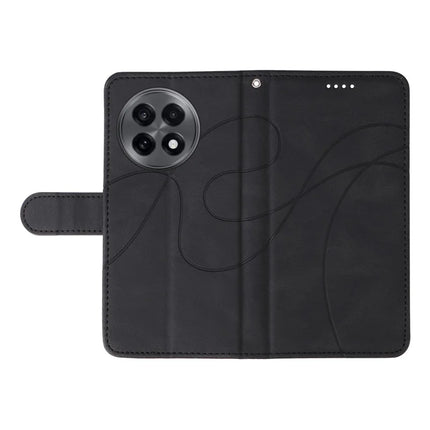 For OnePlus 13R 5G Wallet Case Leather Phone Cover Stand with Curved Line Design -  Black