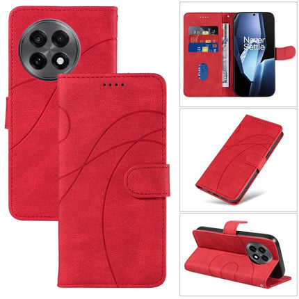 For OnePlus 13R 5G Wallet Case Leather Phone Cover Stand with Curved Line Design - Red