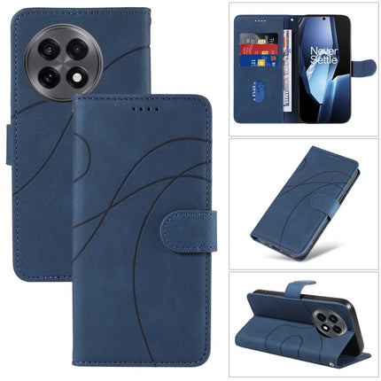 For OnePlus 13R 5G Wallet Case Leather Phone Cover Stand with Curved Line Design - Blue