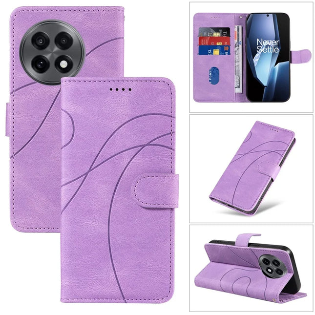 For OnePlus 13R 5G Wallet Case Leather Phone Cover Stand with Curved Line Design -  Light Purple