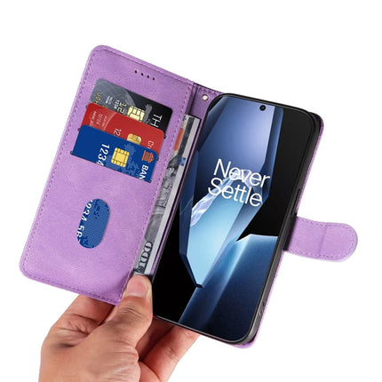 For OnePlus 13R 5G Wallet Case Leather Phone Cover Stand with Curved Line Design -  Light Purple