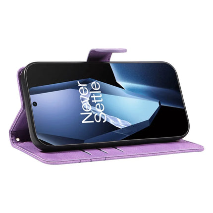 For OnePlus 13R 5G Wallet Case Leather Phone Cover Stand with Curved Line Design -  Light Purple