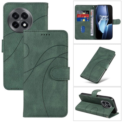 For OnePlus 13R 5G Wallet Case Leather Phone Cover Stand with Curved Line Design - Gree