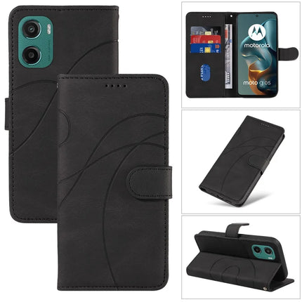 For Motorola Moto G05 4G Wallet Case Leather Phone Cover Stand with Curved Line Design -  Black