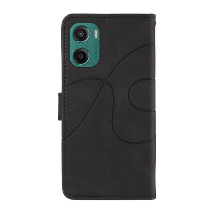 For Motorola Moto G05 4G Wallet Case Leather Phone Cover Stand with Curved Line Design -  Black