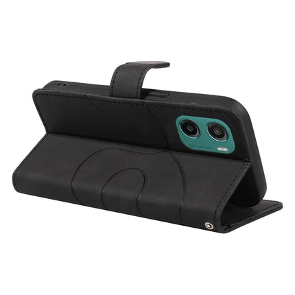 For Motorola Moto G05 4G Wallet Case Leather Phone Cover Stand with Curved Line Design -  Black