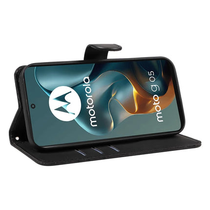 For Motorola Moto G05 4G Wallet Case Leather Phone Cover Stand with Curved Line Design -  Black
