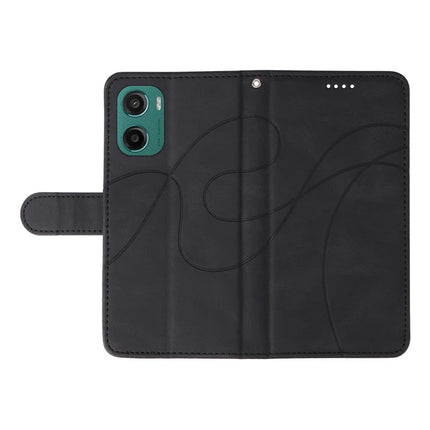 For Motorola Moto G05 4G Wallet Case Leather Phone Cover Stand with Curved Line Design -  Black