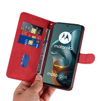 For Motorola Moto G05 4G Wallet Case Leather Phone Cover Stand with Curved Line Design