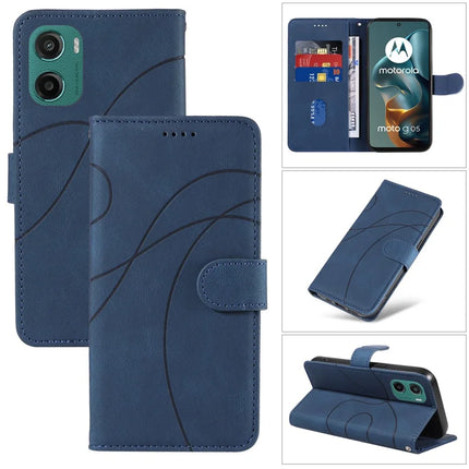 For Motorola Moto G05 4G Wallet Case Leather Phone Cover Stand with Curved Line Design - Blue