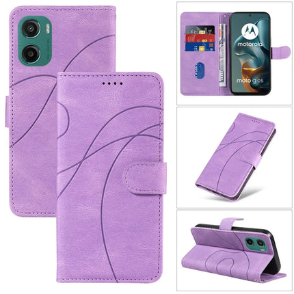 For Motorola Moto G05 4G Wallet Case Leather Phone Cover Stand with Curved Line Design -  Light Purple
