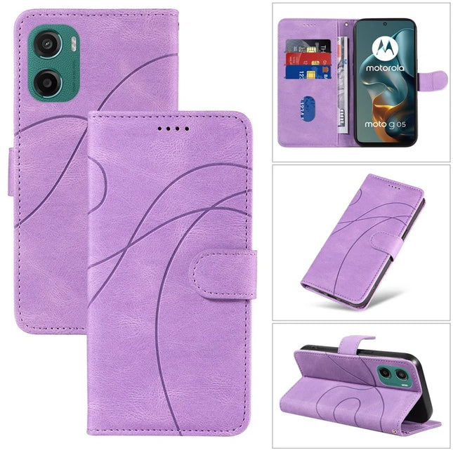 For Motorola Moto G05 4G Wallet Case Leather Phone Cover Stand with Curved Line Design -  Light Purple