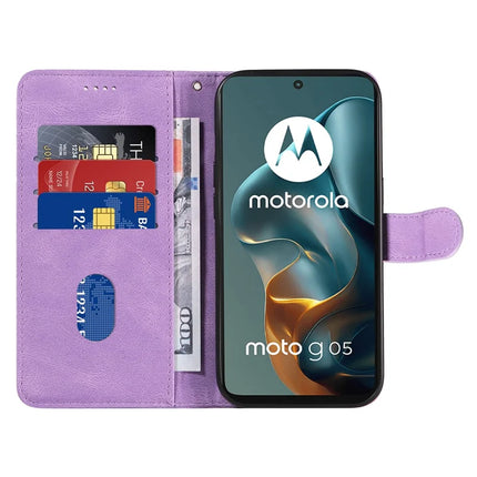 For Motorola Moto G05 4G Wallet Case Leather Phone Cover Stand with Curved Line Design -  Light Purple