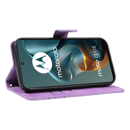 For Motorola Moto G05 4G Wallet Case Leather Phone Cover Stand with Curved Line Design -  Light Purple